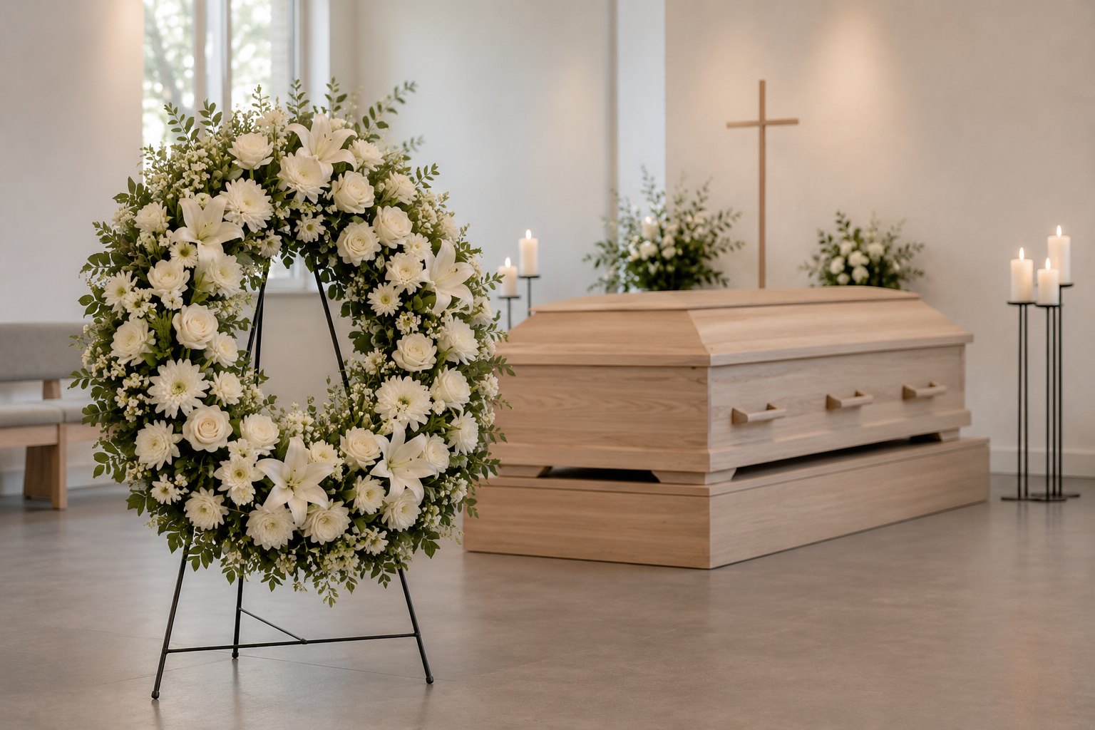 Täislilledest matusepärg kirstumatuse ärasaatmistseremoonial